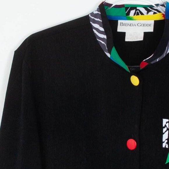Vintage Brenda Goode Womens Button Down Tunic Shirt Size L Black Artsy Lagenlook - Picture 4 of 10